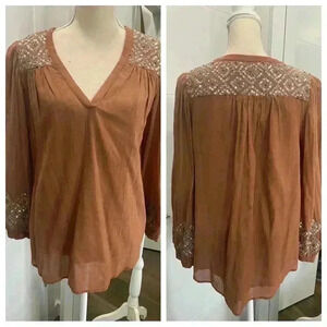 Love Sam Sz Small 100% Cotton sequined blouse Anthropologie $118